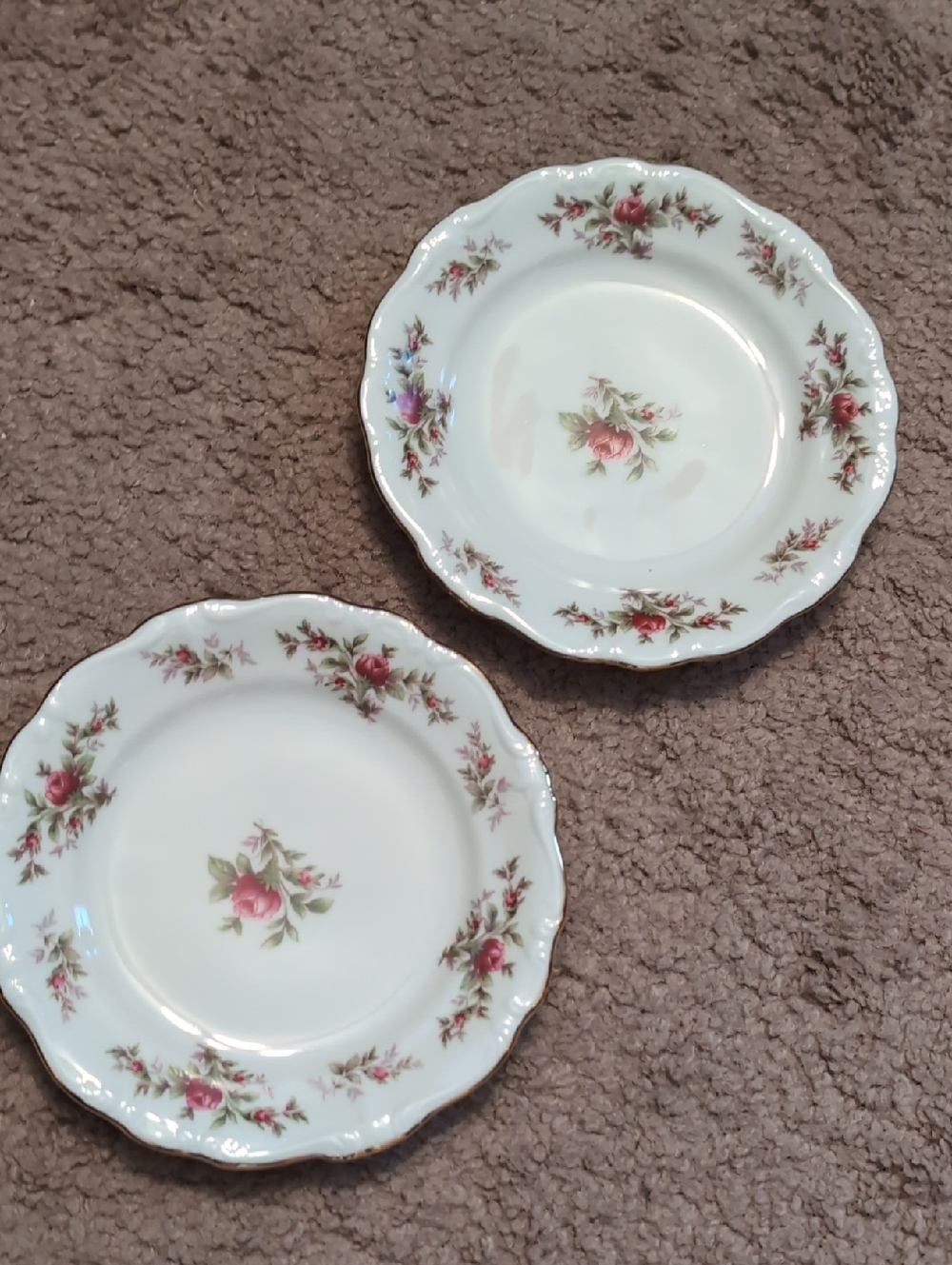 Classic Floral White Plates with Pink Rose Accents